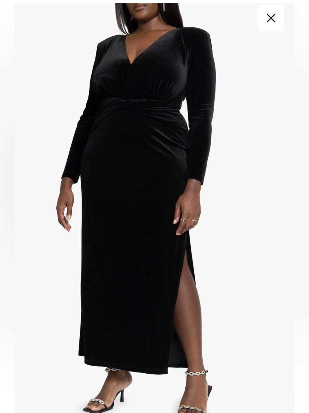 Eloquii Black Velvet Maxi Dress Size 18 Ruched Draped Waist Gothic Glam Evening